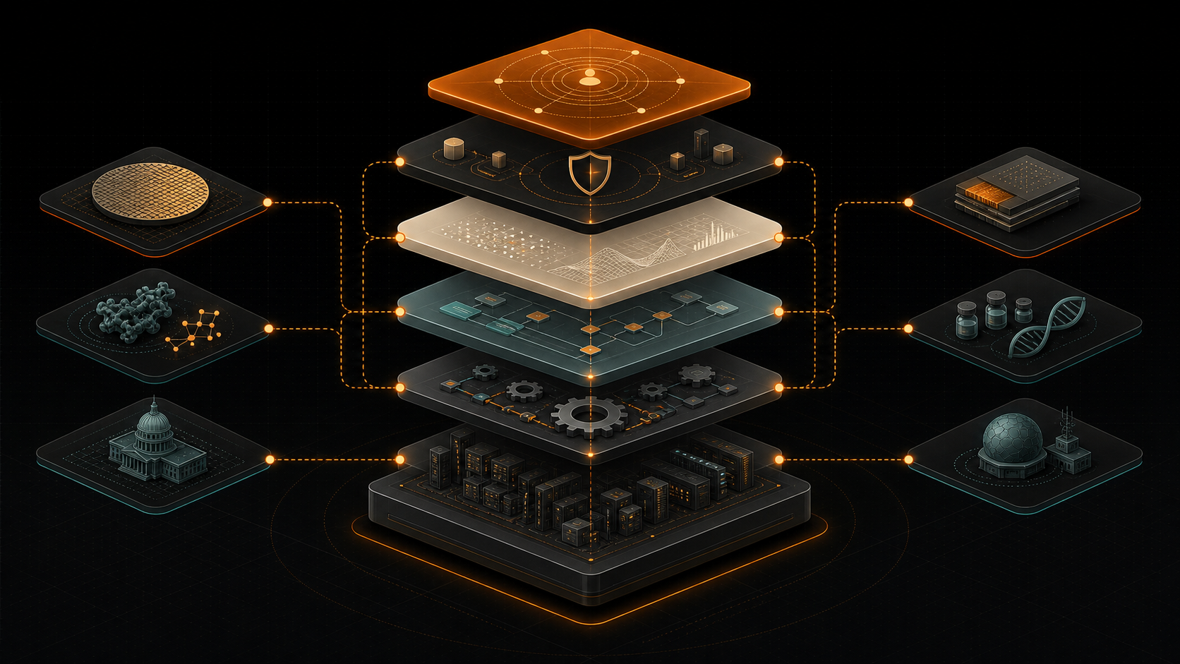 Layered FDE specialization stack with a production engineering base and connected semiconductor, life sciences, and government domain branches.